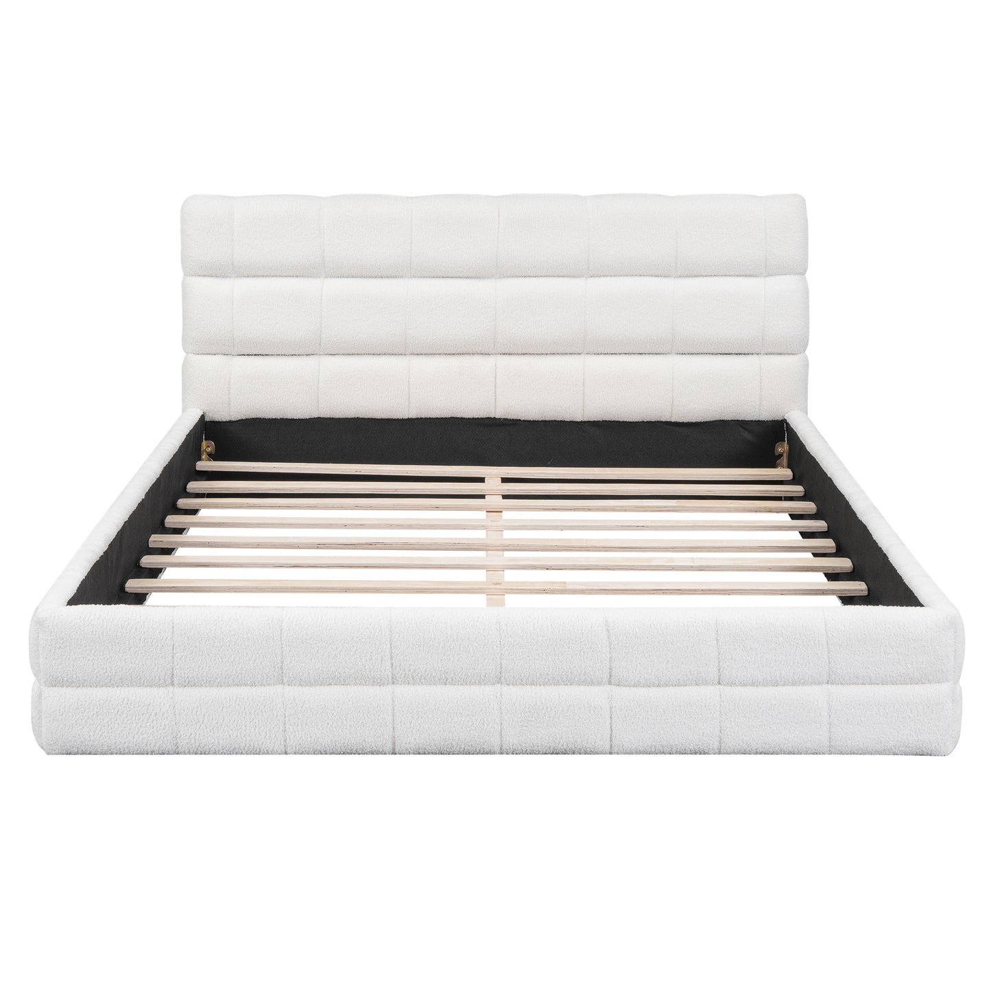 Queen Size Upholstered Platform Bed, White