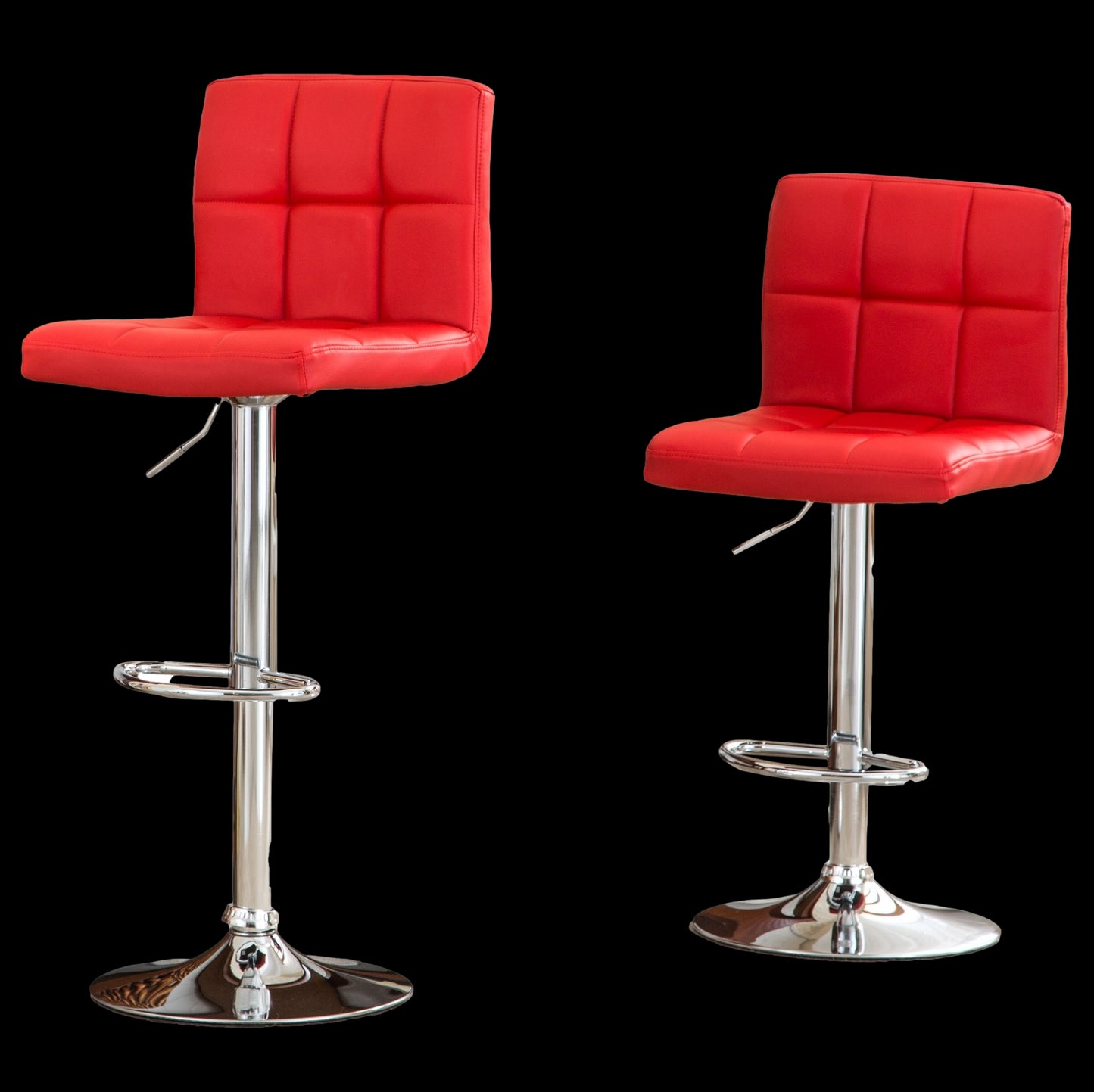 Swivel Faux Leather Adjustable Hydraulic Bar Stool, Set of 2, Red