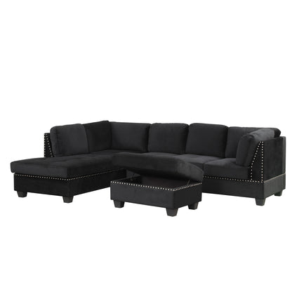 104.5" Reversible Sectional Sofa Space Saving with Storage Ottoman Rivet Ornament L-
shape Couch for Small or Large Space Dorm Apartment,Black(Old:SG000406AAA)