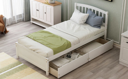 Twin Platform Storage Bed Wood Bed Frame with Two Drawers and Headboard, White (Previous SKU: SF000062KAA)