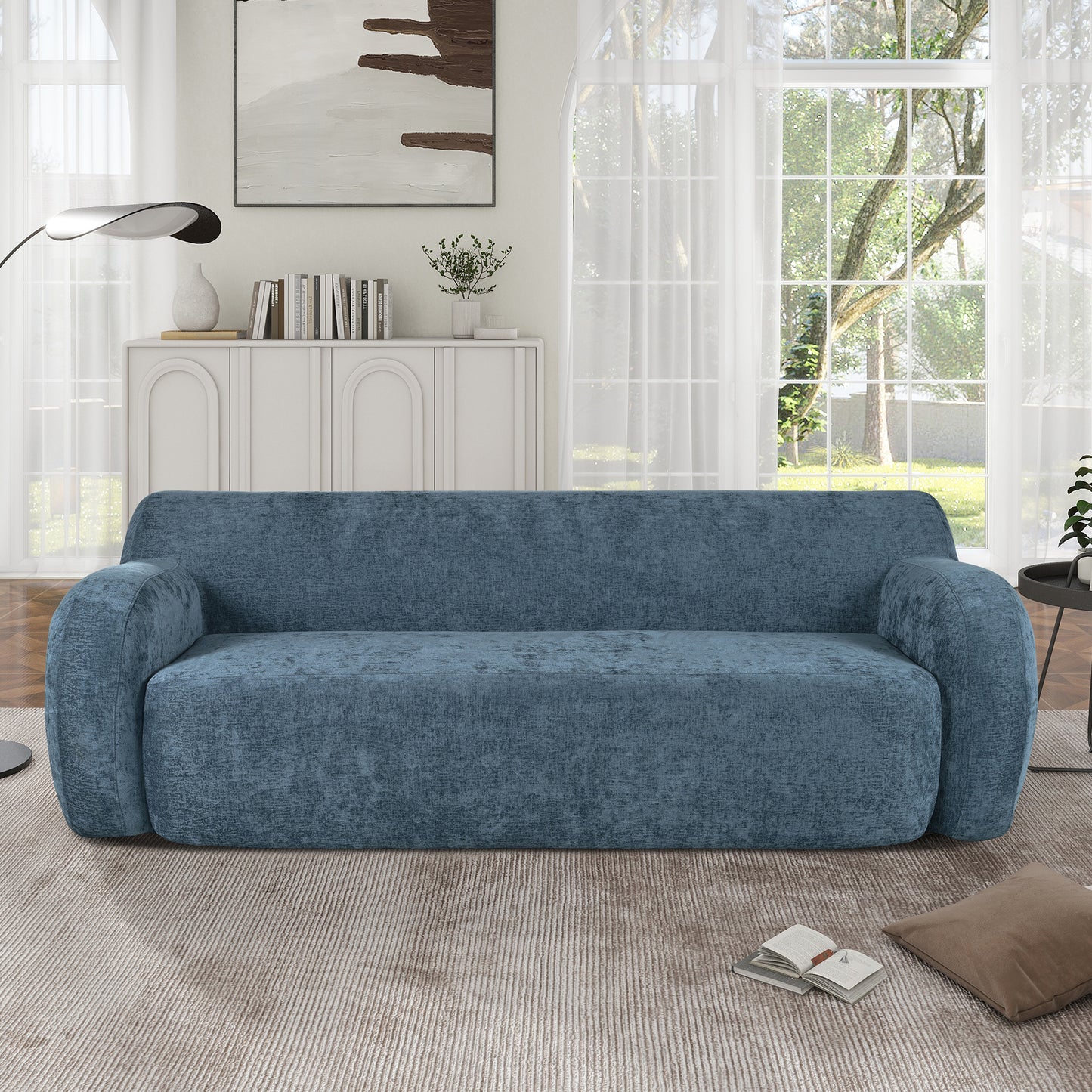 U_Style 81.5" Minimalist Compression Sofa, Curved Design, 3-Seater Casual Sofa for Living Rooms, Bedrooms, and Apartments