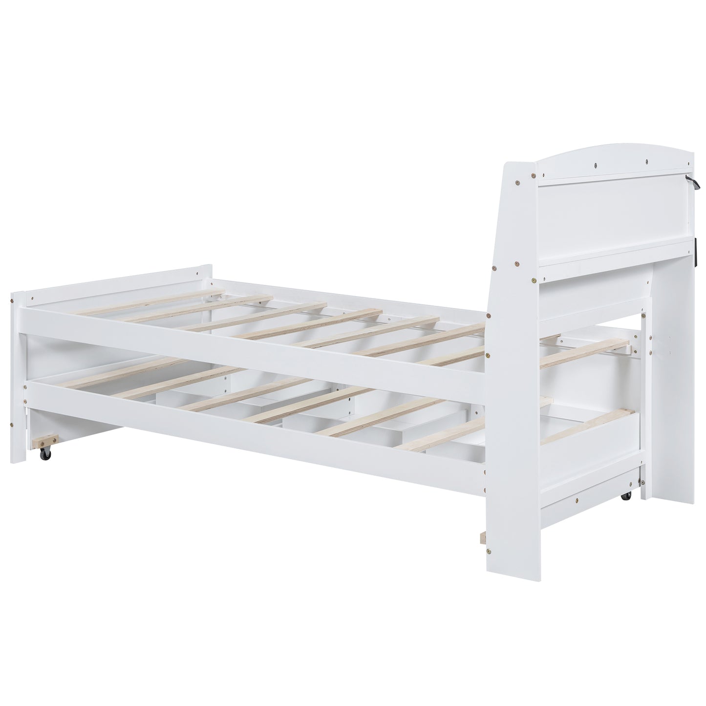 Twin Size Platform Bed with Storage LED Headboard, Twin Size Trundle and 3 Drawers, White