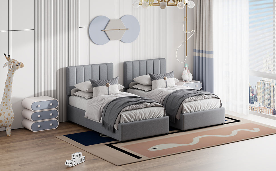 King Size Upholstered Platform Bed with a Hydraulic Storage System, Gray