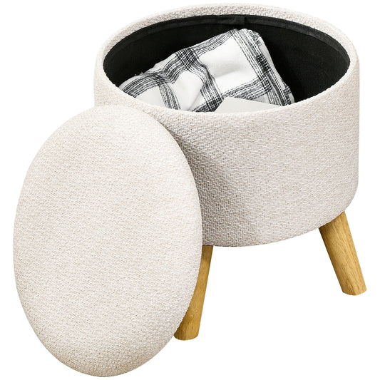 HOMCOM Storage Ottoman, Round Stool Chair with Cushioned Top, Cream White