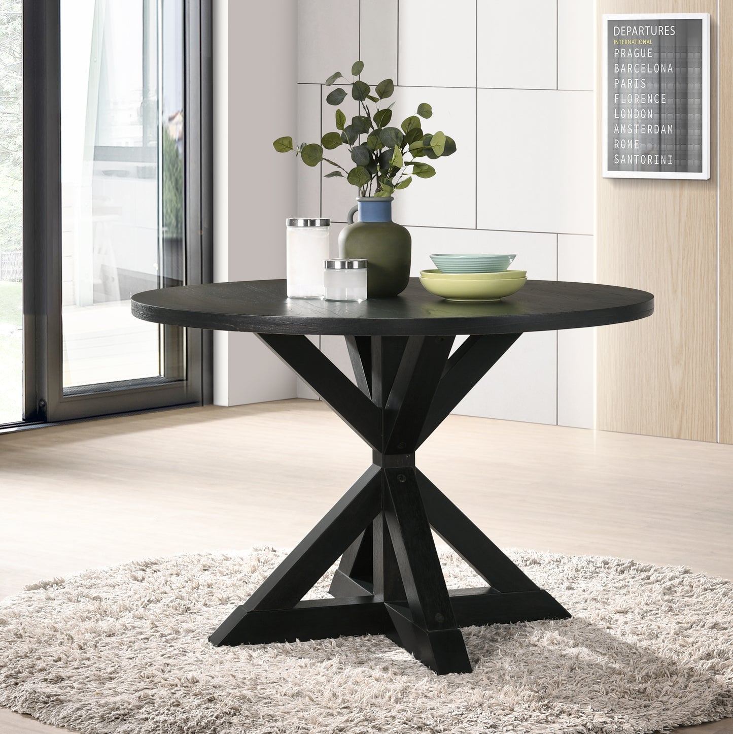 Windvale Cross-Buck Base Dining Table in Black