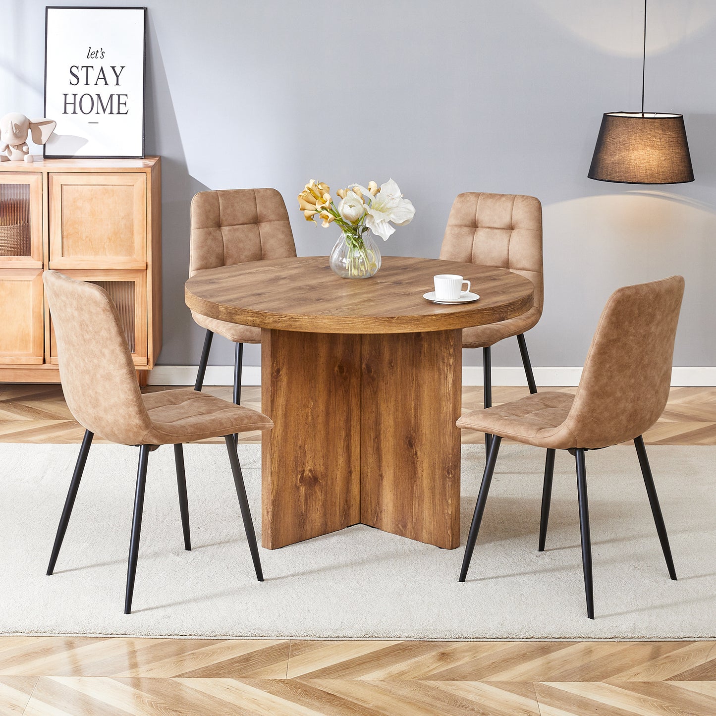 Round Dining Table for 4-6, 42 Inch Modern Kitchen Table Small Dinner Table MDF Kitchen Dinning Table for Cafe Restaurant Wine Bar Home Office Conference