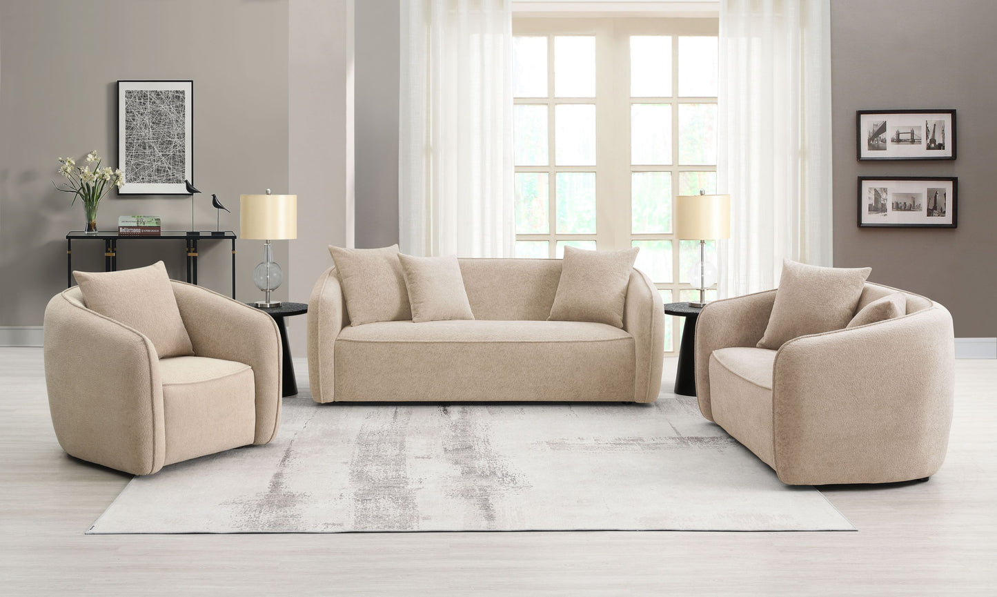 Keith Beige Chenille 3PCS Living Room Set (comes with matching color toss pillows)