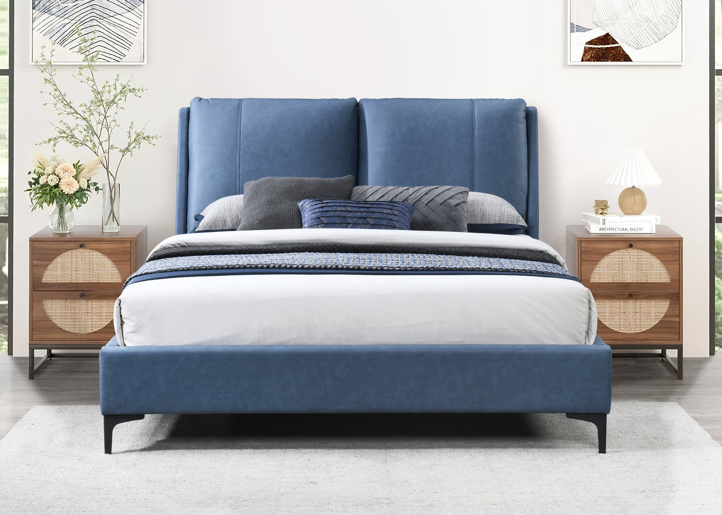 Upholstered Blue King Bed