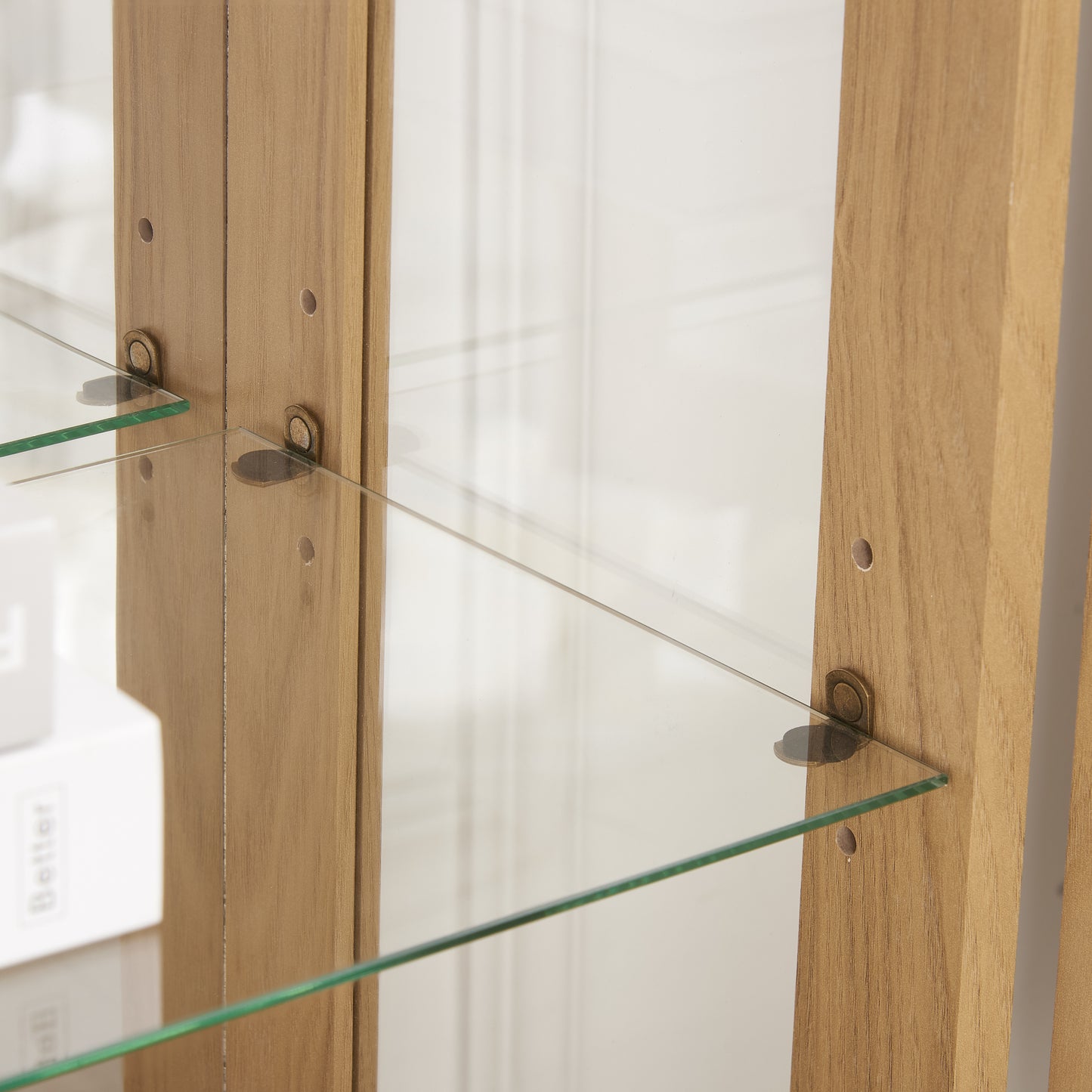 2 Doors Curio Cabinet with Tempered Glass Doors, Curio Cabinets with Mirrored Back Panel and Adjustable Shelves, Lighted Display Cabinet for Home, Office Light Bulb Included OAK