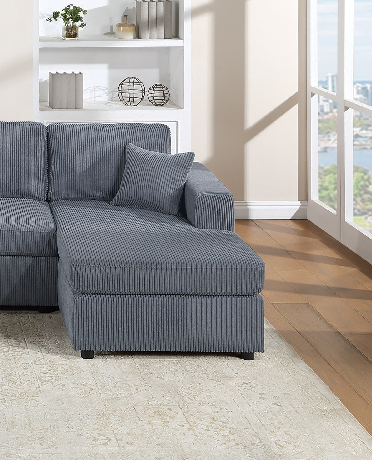 Stunning Modern Dark Gray 2pc Sectional Set Corduroy Couch LAF And RAF Chaise Armless Loveseat Living Room Furniture