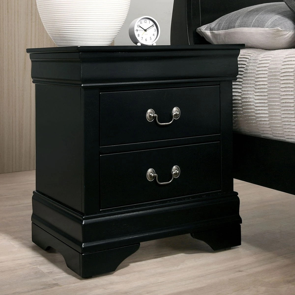 1pc Nightstand Black Louis Philippe Solid wood English Dovetail Construction Antique Nickle Hanging Pulls