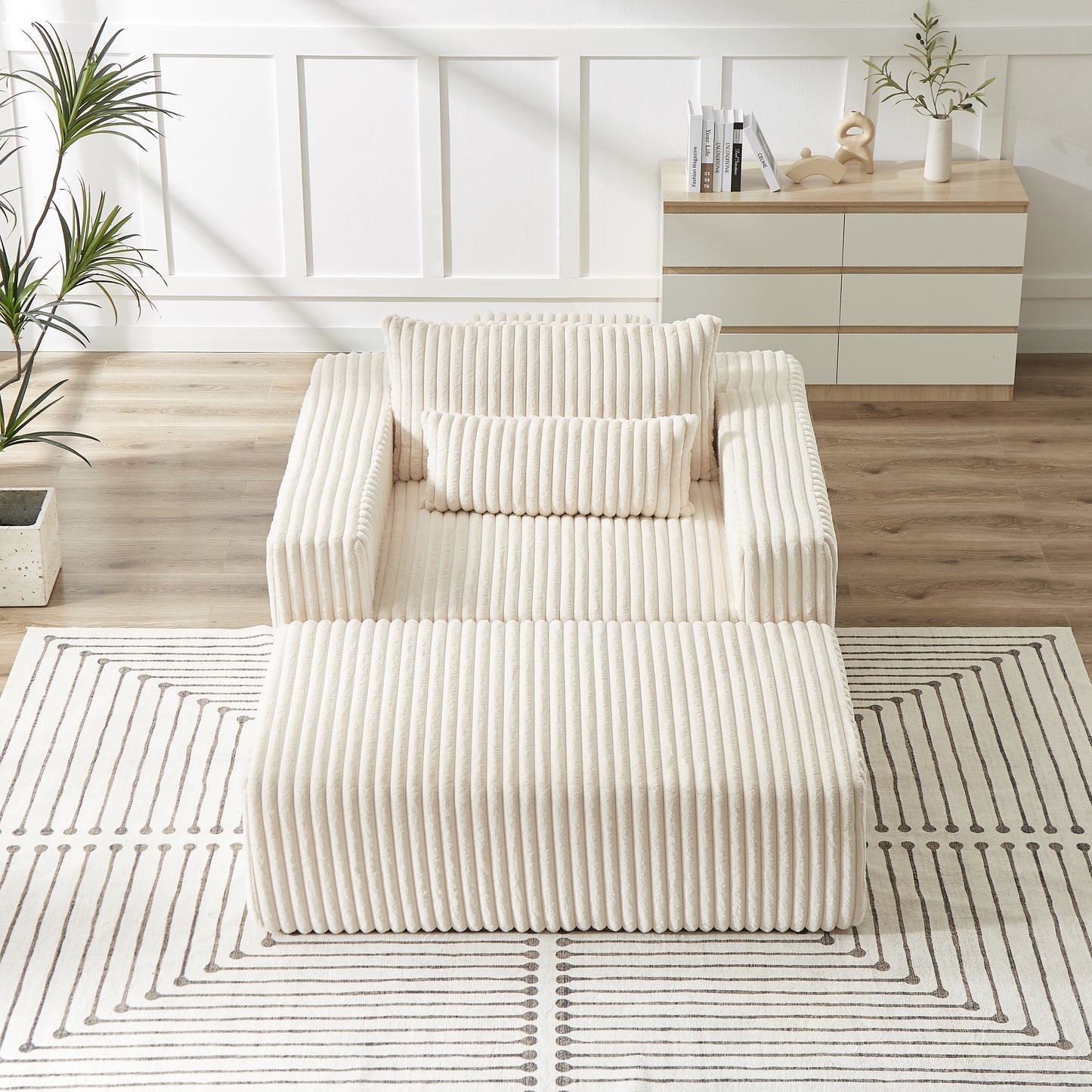 75-Inch Corduroy Sponge Sofa Lounge Chair with Removable footrest,No Assembly Required,Fluffy Modern Sleeper Chair for Indoor Living Room Bedroom