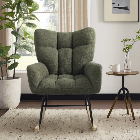 Teddy Fabric Rocking Chair, Modern Rocking Accent Chair for Nursery, Living Room, Bedroom, Deep Green