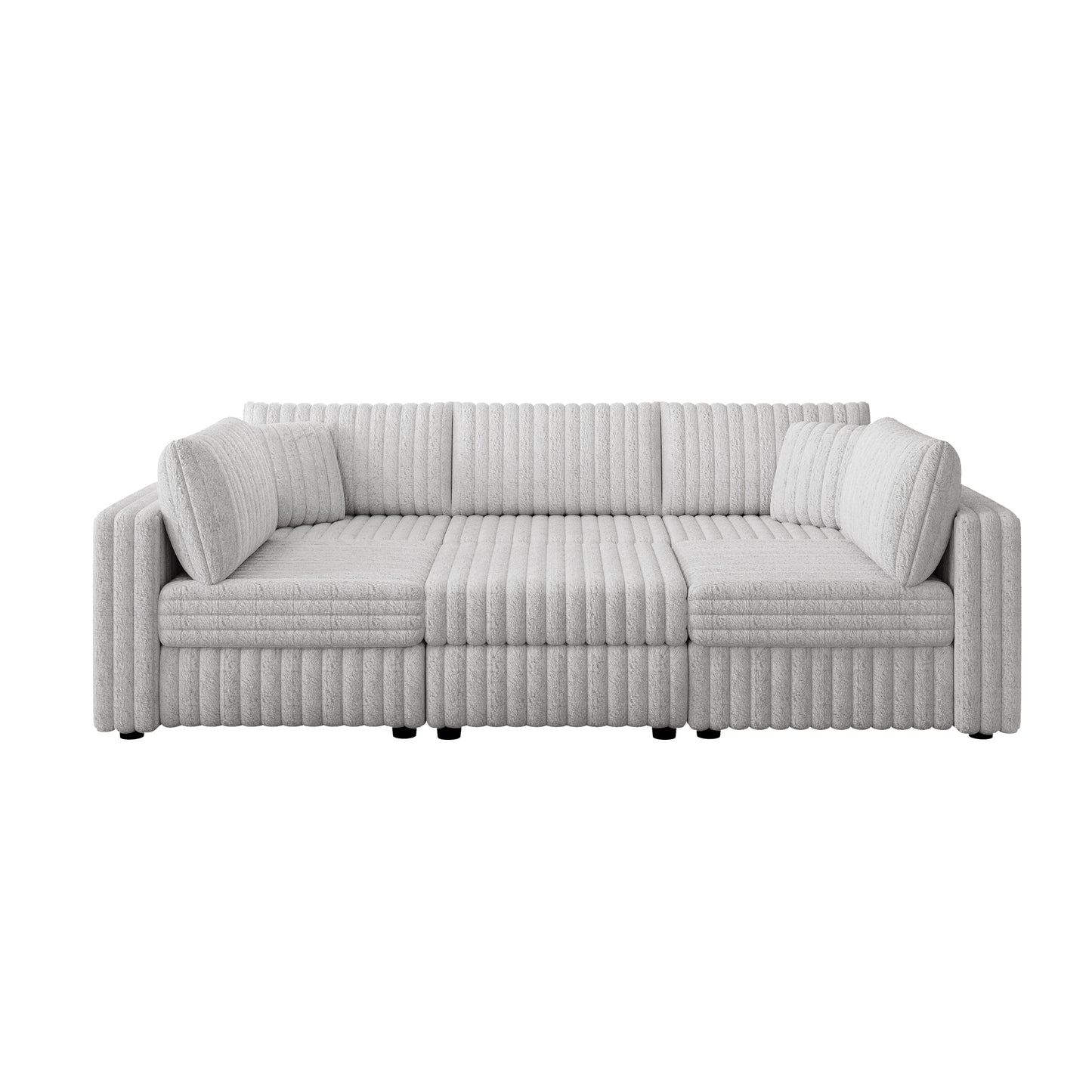 106.3" Soft  U-shaped 6-Person Sofa. Matches 30.7" Ottoman with Hydraulic Lift. Comfortable & Stylish. For Bedroom & Living Room. Light Gray. Modern Furniture. Modular Design.