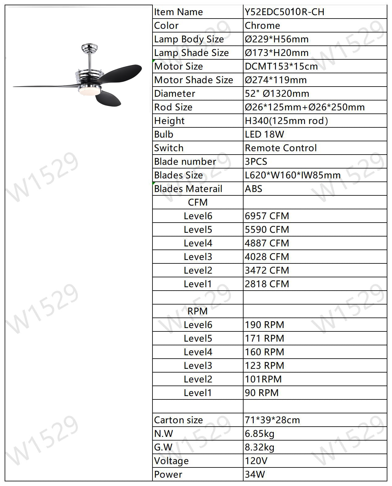 52'' ABS Blades Ceiling Fan with Lights and DC Remote, DC Motor Modern Ceiling Fan with 3 ABS Fan Blades & 2 Down Rods, Indoor Ceiling Fan with Light for Bedroom,Living room