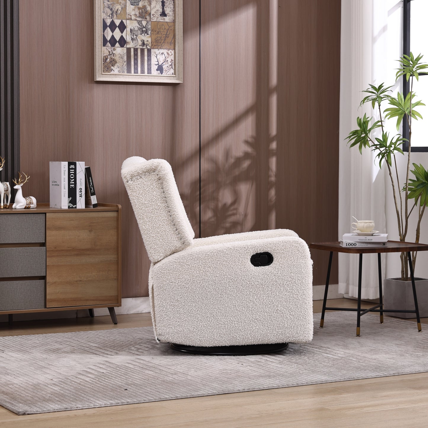 COOLMORE Rocking Recliner Chair,360 Degree Swivel Nursery Rocking Chair,Glider Chair,Modern Small Rocking Swivel Recliner Chair for Bedroom,Living Room Chair Home Theater Seat (White Teddy)