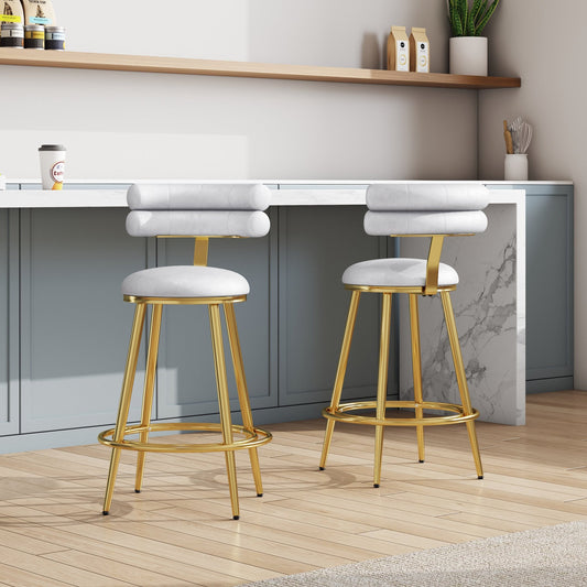 27.65'' Modern Counter Stools Set of 2,Light gray velvet Counter Stools with iron Frame,Soft back and cushion,Footrest,suitable for Kitchen/Bedroom/Dining Room