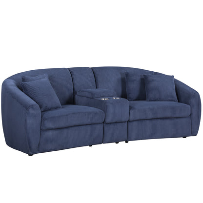 UNITED WE WIN corduroy fabric, two cup holders, storage, oversized two-seat, solid wood frame, high quality sponge filling, curved placement sofa