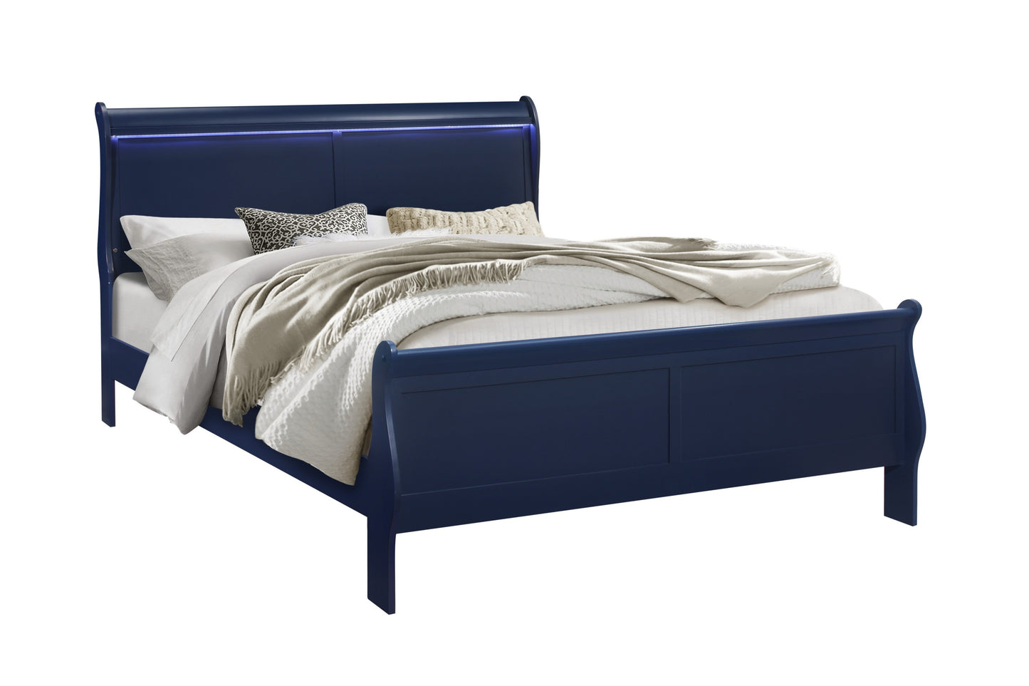 CHARLSTON BLUE KING BED WITH LED