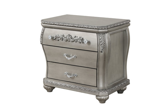 Destiny Traditional Style 3-Drawer Night stand With metal drawer pulls Made with Wood in Silver