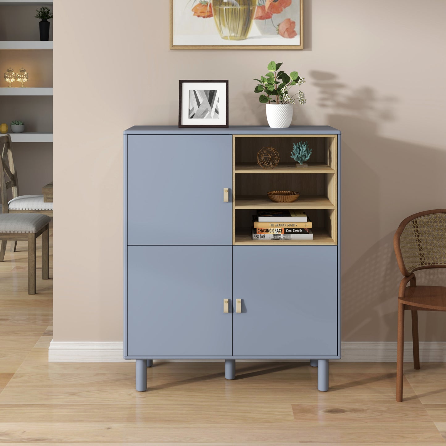 Storage cabinet with door, multifunctional storage cabinet, modern sideboard cabinet, wooden storage cabinet, leather handle drawer cabinet, home storage cabinet, office cabinet