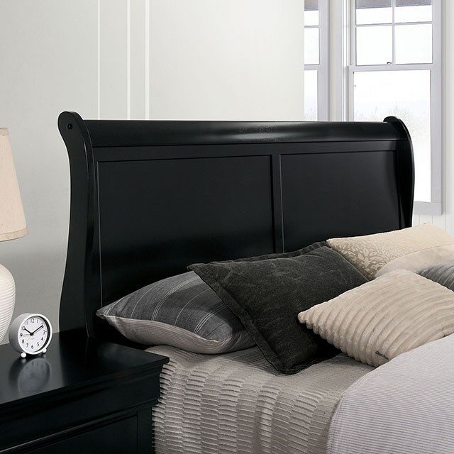 Twin Size Bed Black Louis Phillipe Solidwood 1pc Bed Bedroom Sleigh Bed