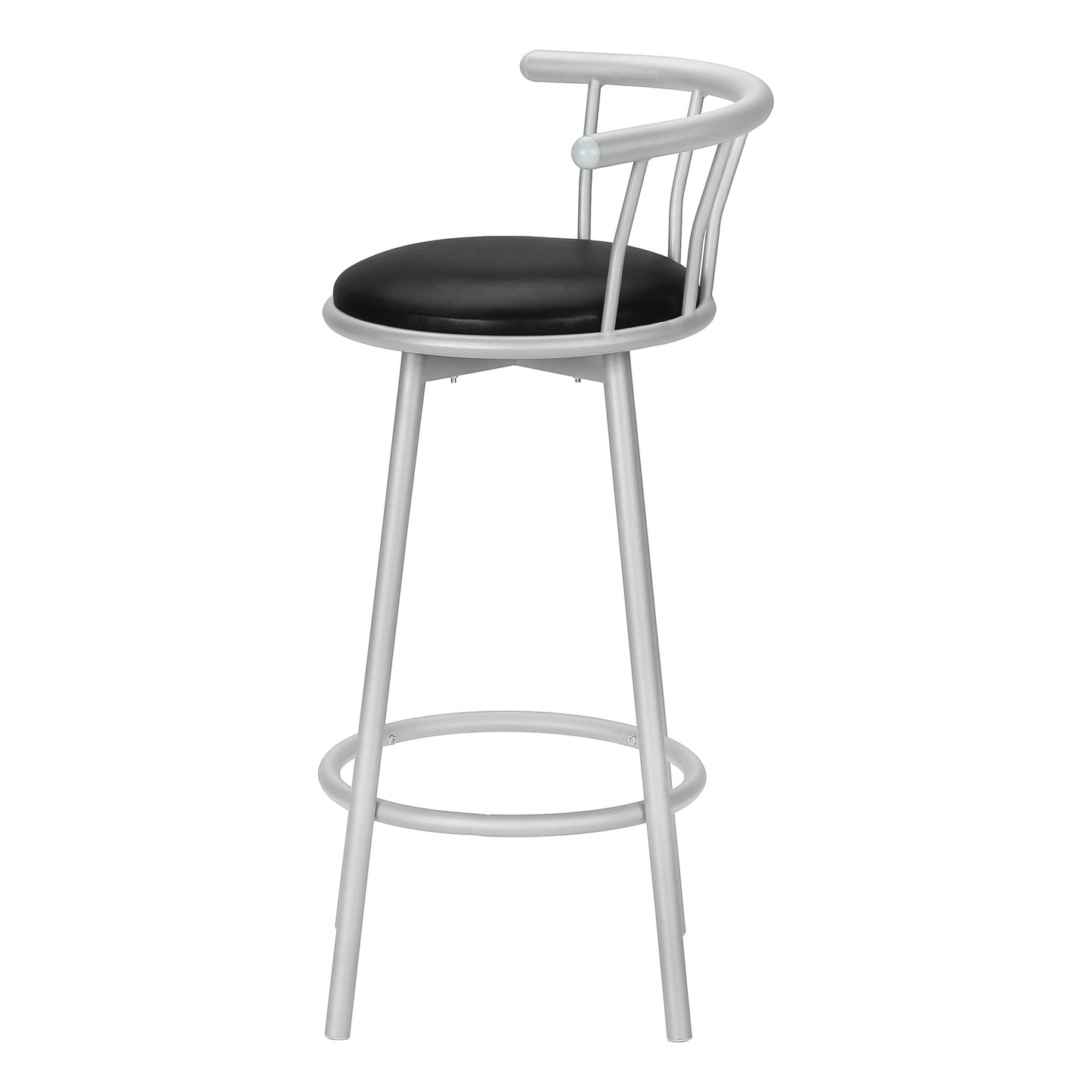 Barstool, Set Of 2, Swivel, Bar Height, Grey Metal, Black Leather Look, Contemporary, Modern