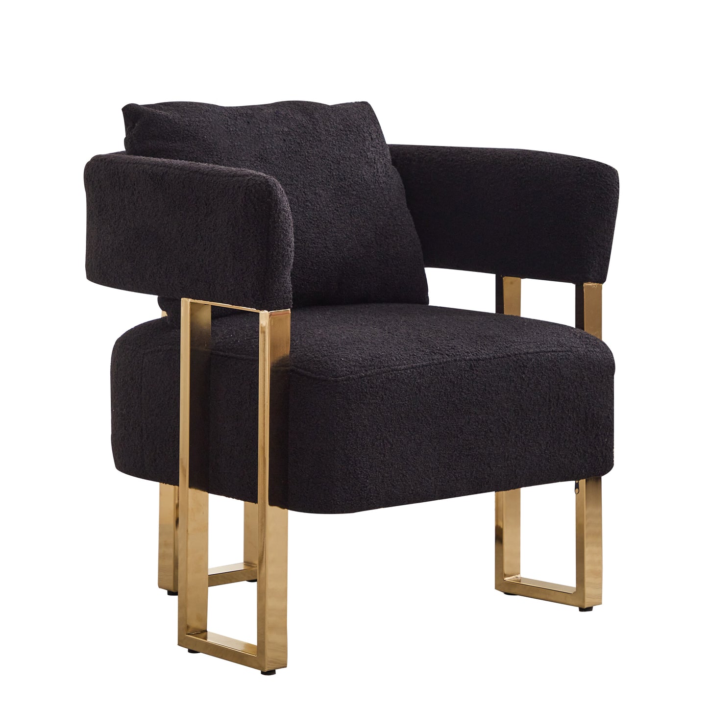 TS Modern decorative chair, living room side chair with gold metal legs, no wheels, suitable for dressing area, reception room, office,Teddy fleece upholstered metal foot sofa 1PC Black