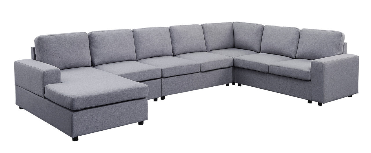 Tifton 147" Light Gray Linen 7 Seat Reversible Modular Sectional Sofa Chaise