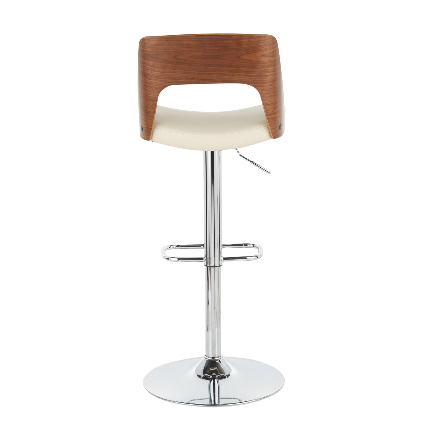 Valencia Mid-Century Modern Adjustable Barstool with Swivel in Walnut and Cream Faux Leather by LumiSource