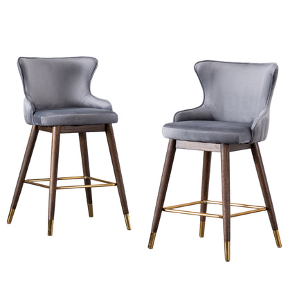 Leland Fabric Upholstered Counter Height Wingback Stools, Set of 2, Gray