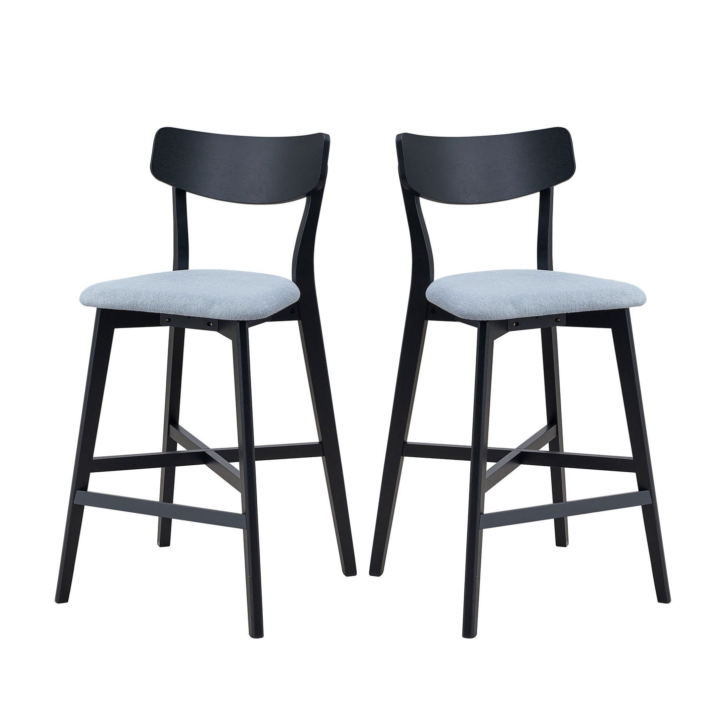 Wooden Bar Chairs Set of 2, Modern Soft Upholstered Kitchen Island Chairs, Counter Height Stool with Backrest,Wooden Frame Chairs with Footrest for Pub,Living Room,Restaurant,Black