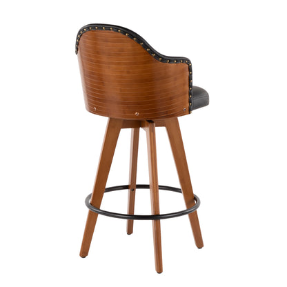 Ahoy Mid-Century Counter Stool in Walnut and Black Faux Leather by LumiSource