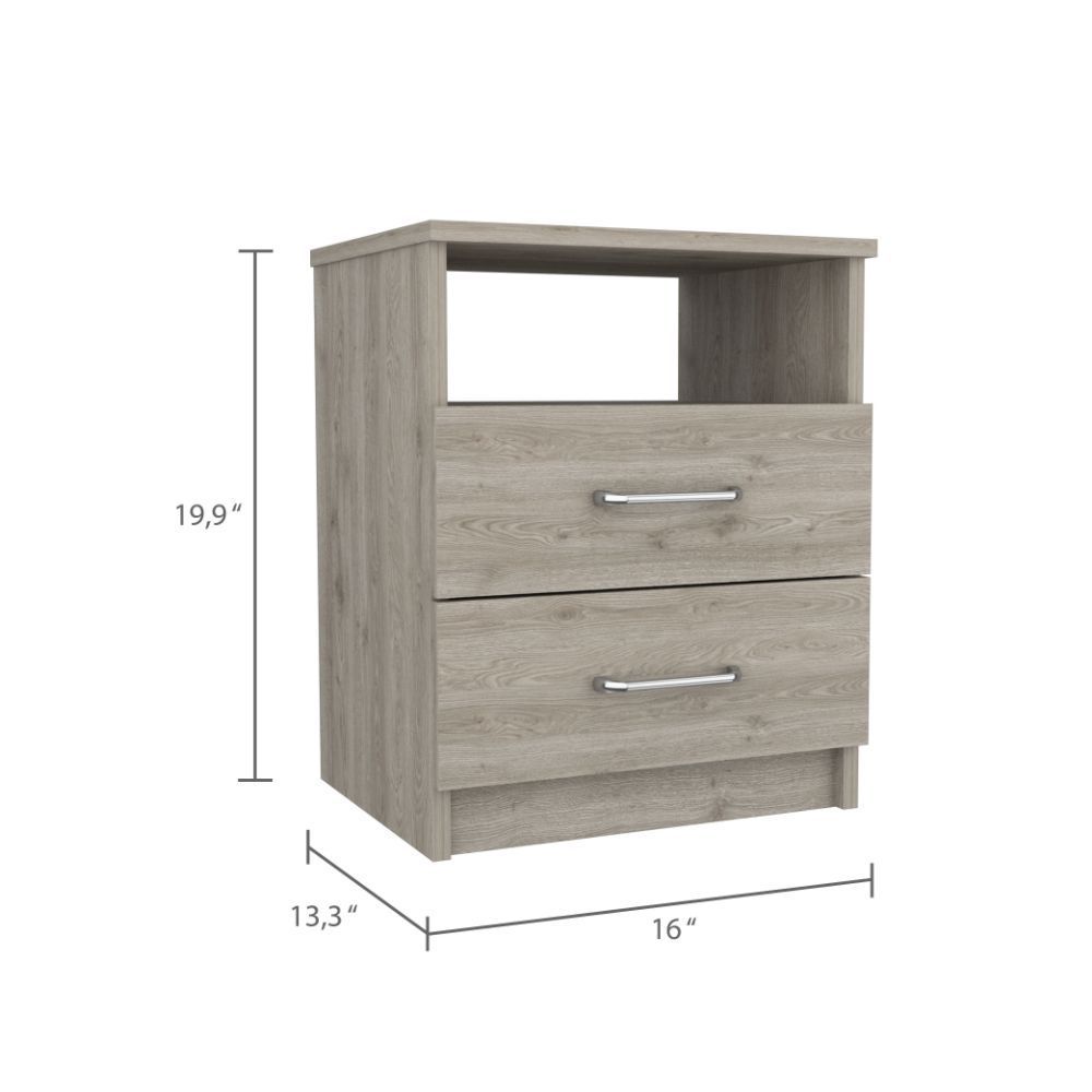Nightstand 20"H, Two Drawers, One Shelf, Superior Top, Light Gray