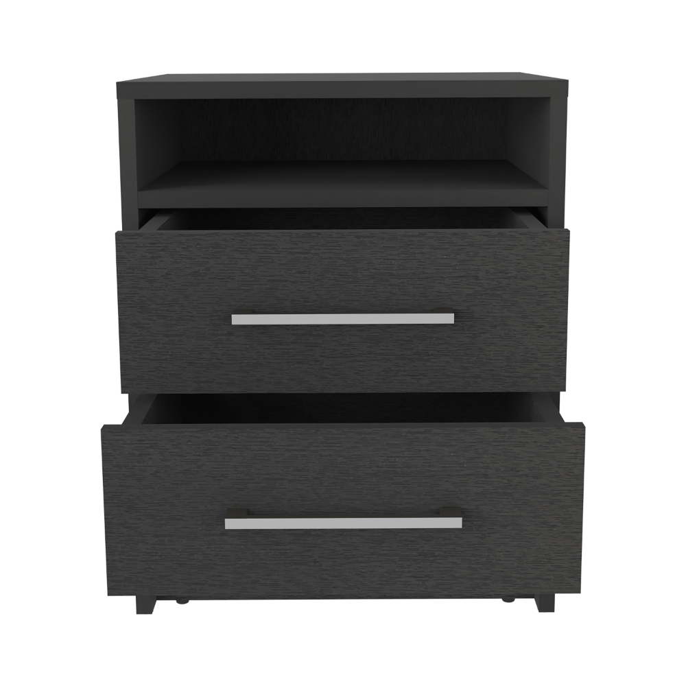Nightstand 20"H, Two Drawers, Superior Top, Metal Handles, Black