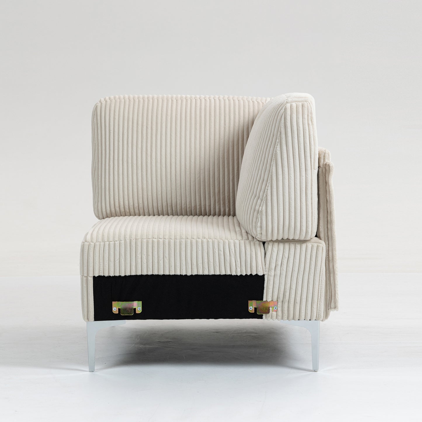 Modular Sectional Sofa Corner Seat, Middle Seat Module Couch, Beige Corduroy Upholstery, Solid Wood Frame