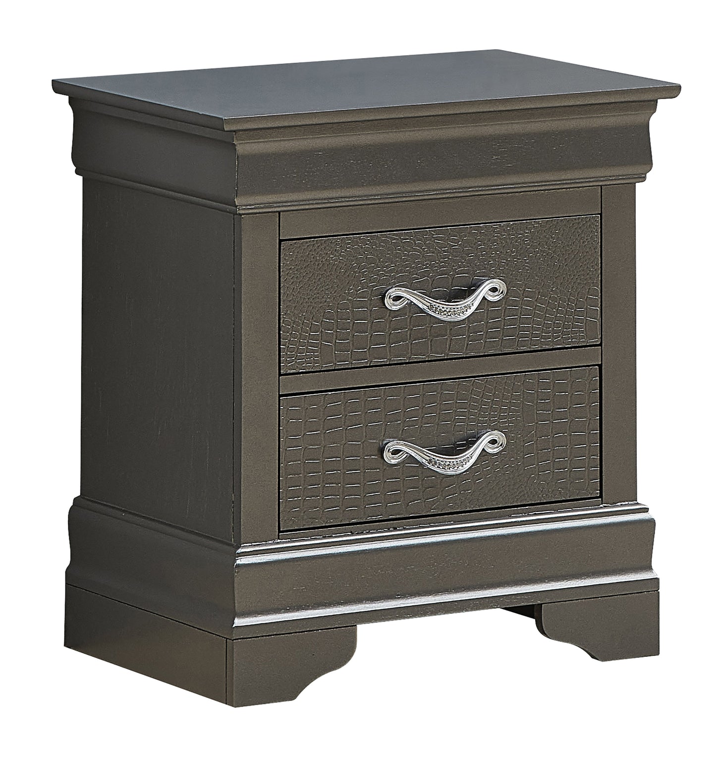 Sleek Metallic Black Nightstand With Drawers