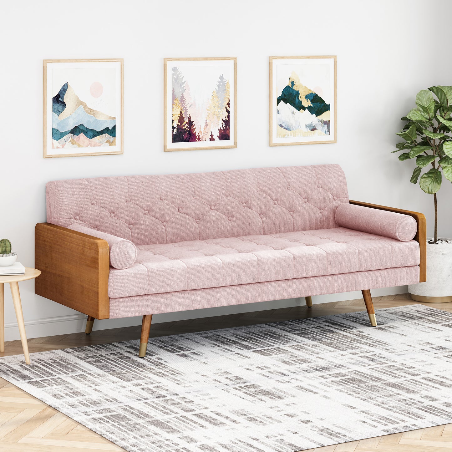 Aidan Mid-Century Modern Tufted Fabric Sofa