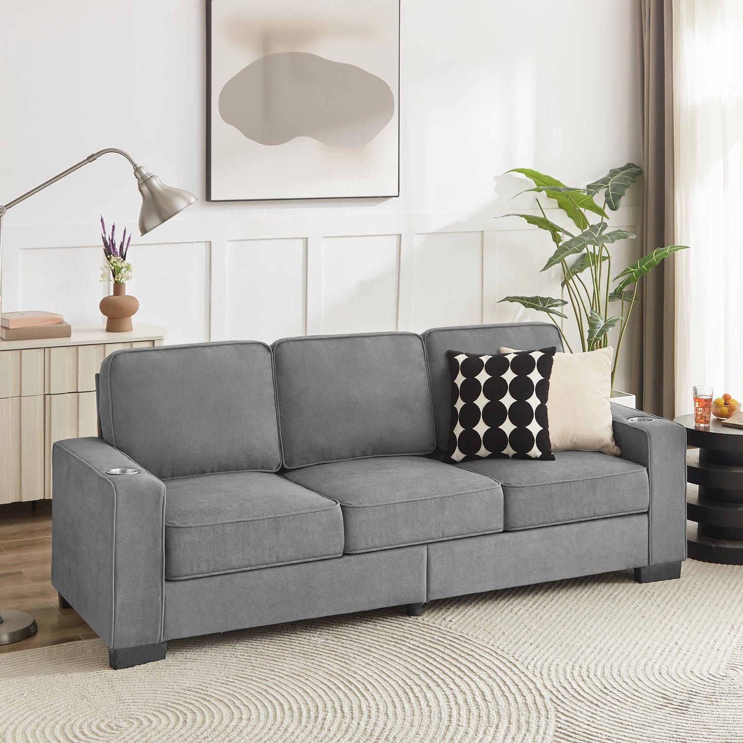 83.86"Snowfleece Fabric sofa,Modern Compressed Couch,3-Seater Sofa, Furniture for Living Room,Bedroom,office ,Gray