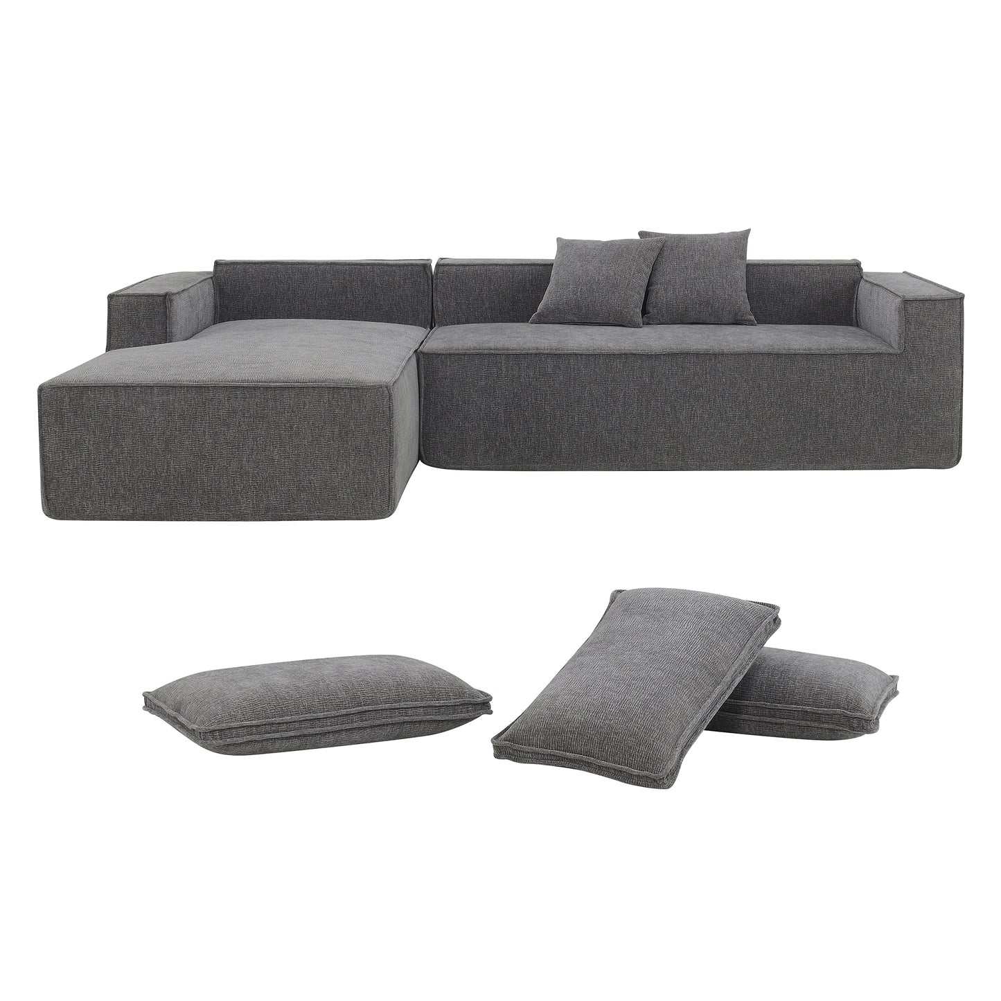 111.5*72" Minimalist Style Modular Sectional Sofa,Wrinkle-resistant Chenille Couch Set,L-Shaped Compressed Sofa for Living Room,2 PIC Free Combination,No Assembly Require,3 Colors