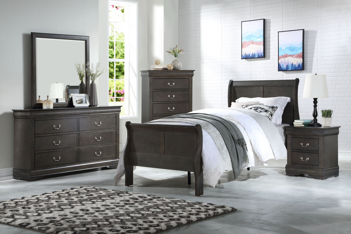 Dark Grey 2-Drawer Nightstand