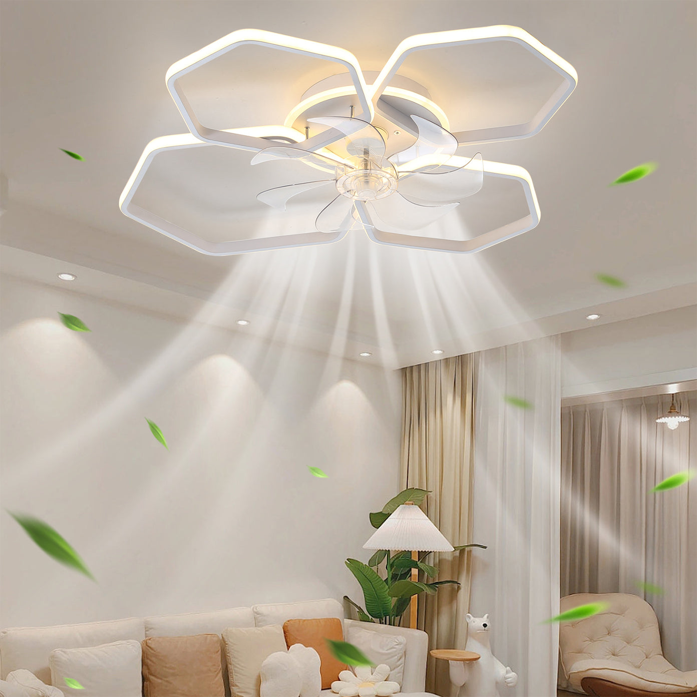 30Inches Ceiling Fan with Lights Remote Control Dimmable LED, 6 Gear Wind Speed Fan Light