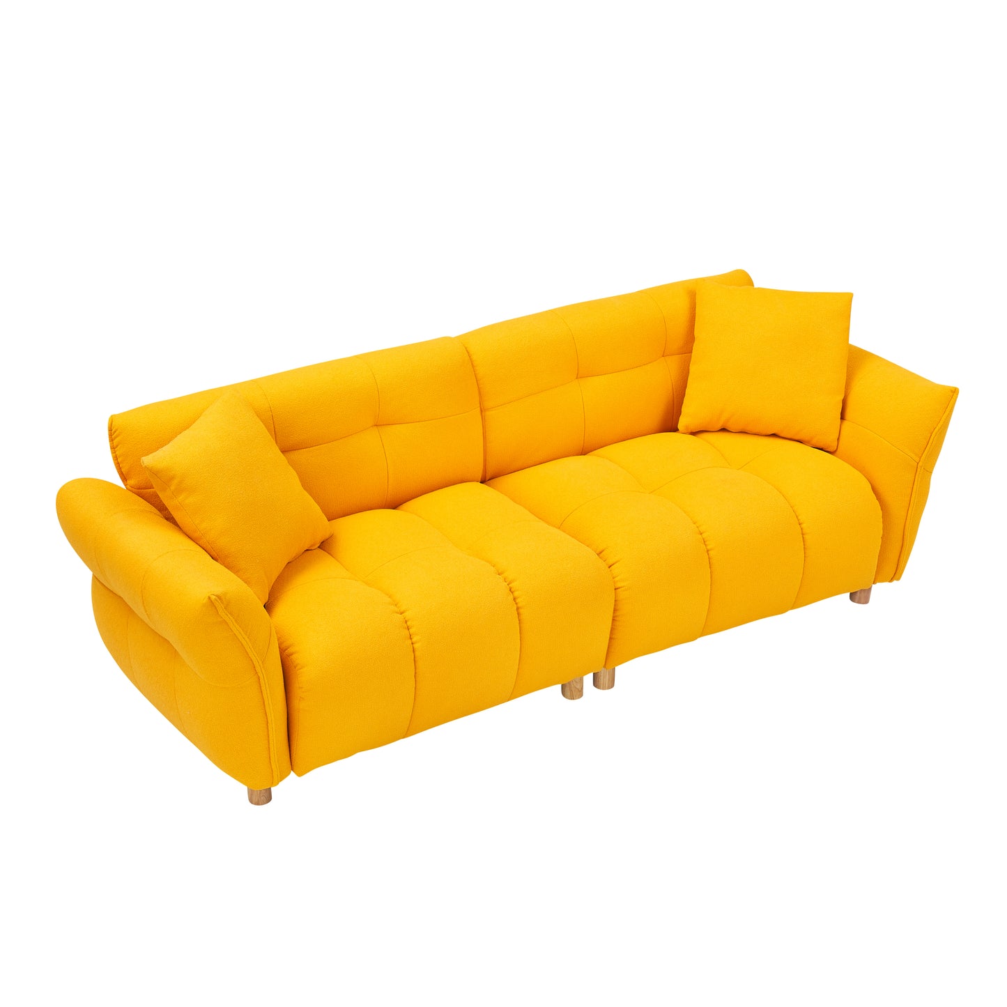 93.70 inches long, Teddy Sofa Fabric,with two matching pillows and three spacious and comfortable seats, for Apartment Office Living Room - Yellow