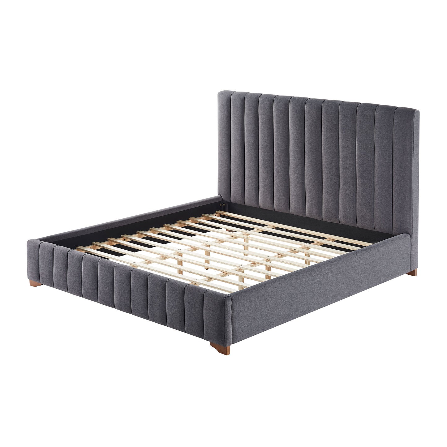 King Size Modern Design Bed Frame Upholstered Queen Bed Frame Platform with Headboard Fabric Headboard Wooden Slats Support, No Box Spring Needed,Mattress Foundation,Dark Grey