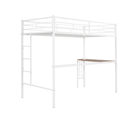 Twin Metal Loft Bed with Desk, Ladder and Guardrails, Loft Bed for Bedroom, White(OLD SKU : MF195191AAK)