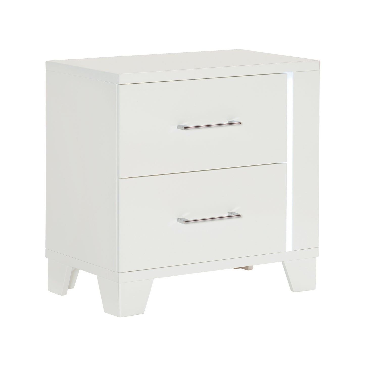 White High Gloss Finish Modern Bedroom 1pc Nightstand with LED Light Wooden Furniture Luxury Bedside Table