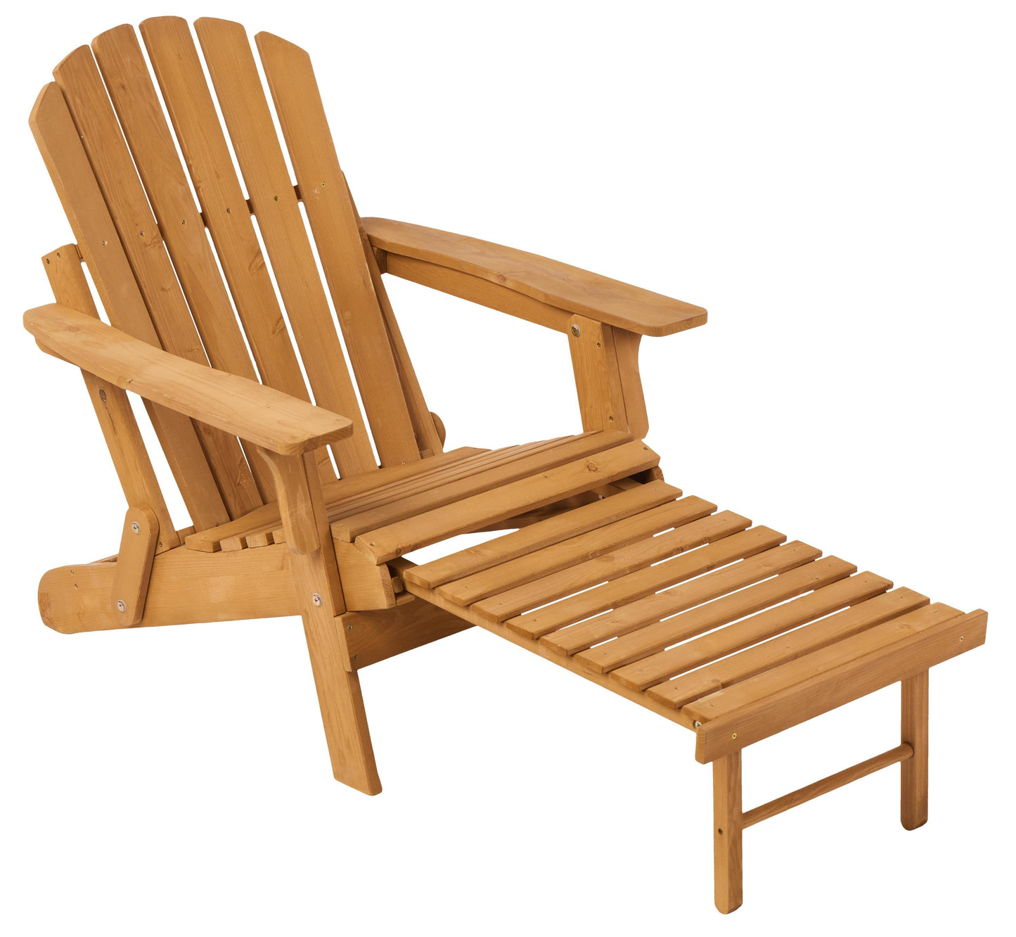 Outdoor Wooden Folding Adirondack Chair with Retractable Ottoman, Pre-Assembled BackRest & SeatBoard, Wood Patio Chair for Garden Backyard Porch Pool Deck Firepit