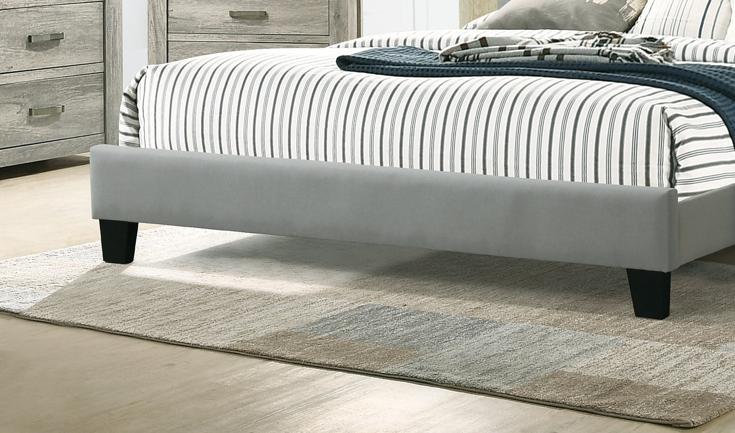 Contemporary 1pc Queen Size Bed Grey Polyfiber Tufted Headboard Platform Bedframe Bedroom Furniture