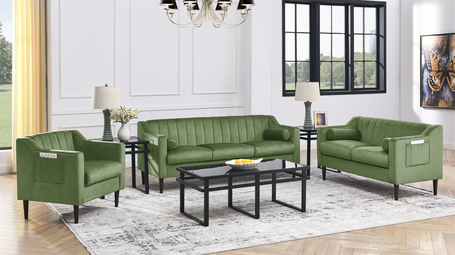 Mid Century Modern Chesterfield  LOVE SEAT couch, Comfortable Upholstered sofa with Velvet Fabric and Wooden Frame and Wood Legs for Living Room/Bed Room/Office Green --2 Seats