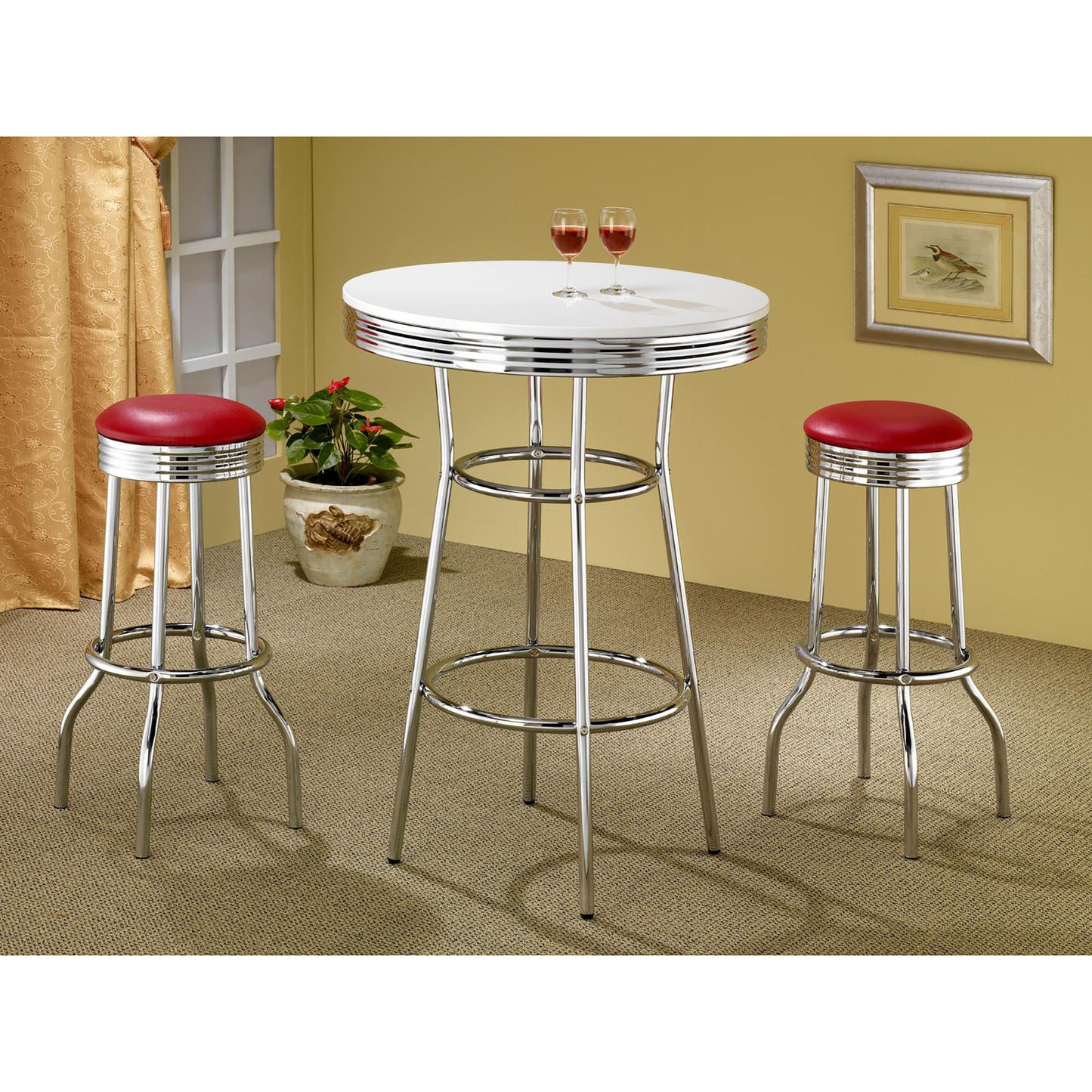 Red and Chrome Bar Height Stool (Set of 2)